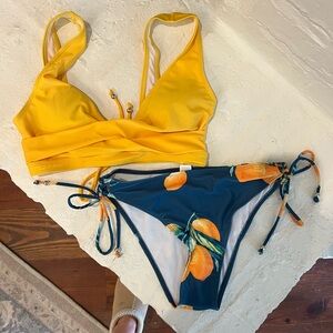 Yellow and Blue Bikini with Orange Print Sz M